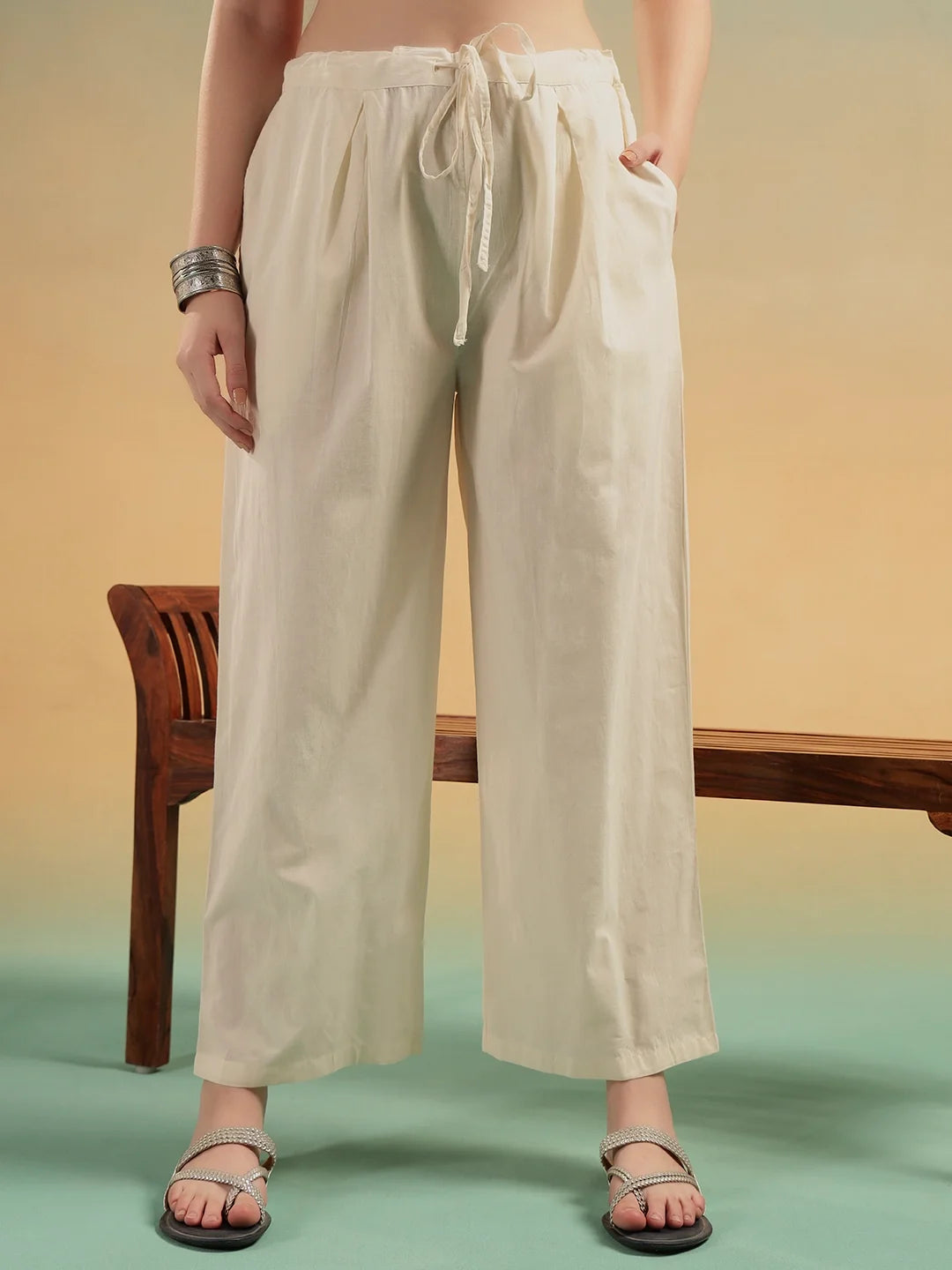 Noor Cream Embroidered Cotton A-Line Suit Set
