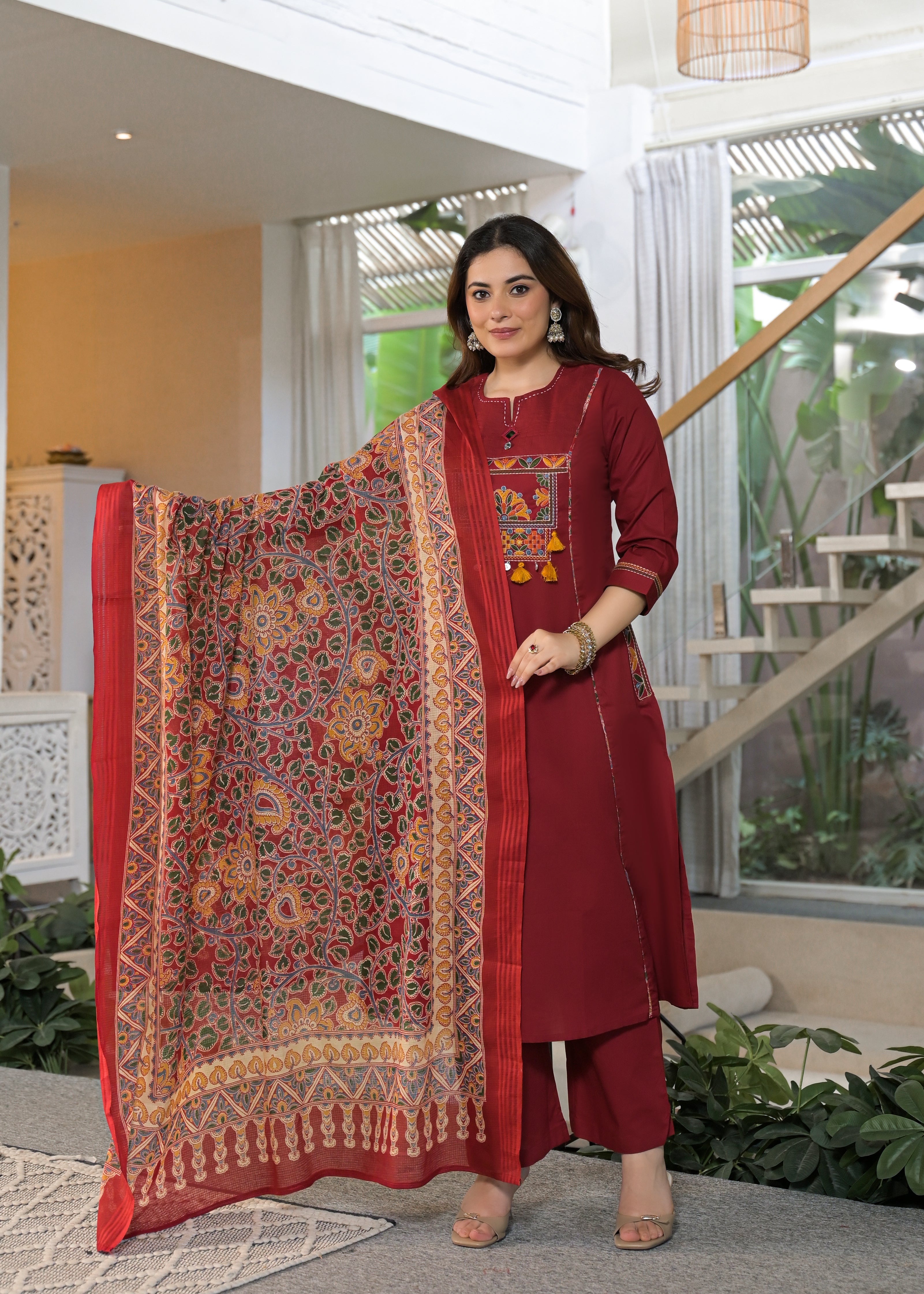 Mehfil Grace Embroidered Cotton Suit Set with Dupatta