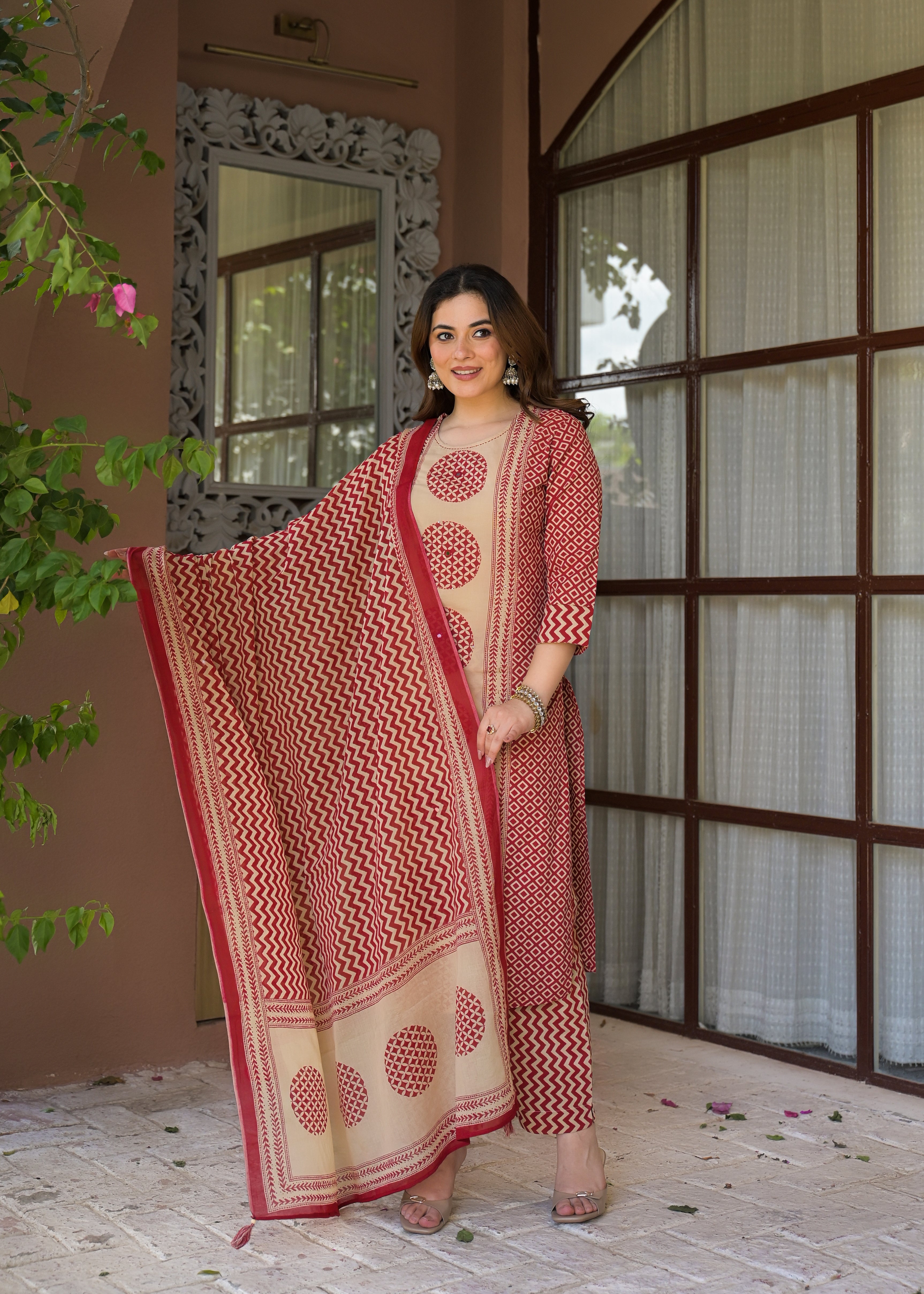 Indigo Charm Printed Cotton Suit Set with Dupatta