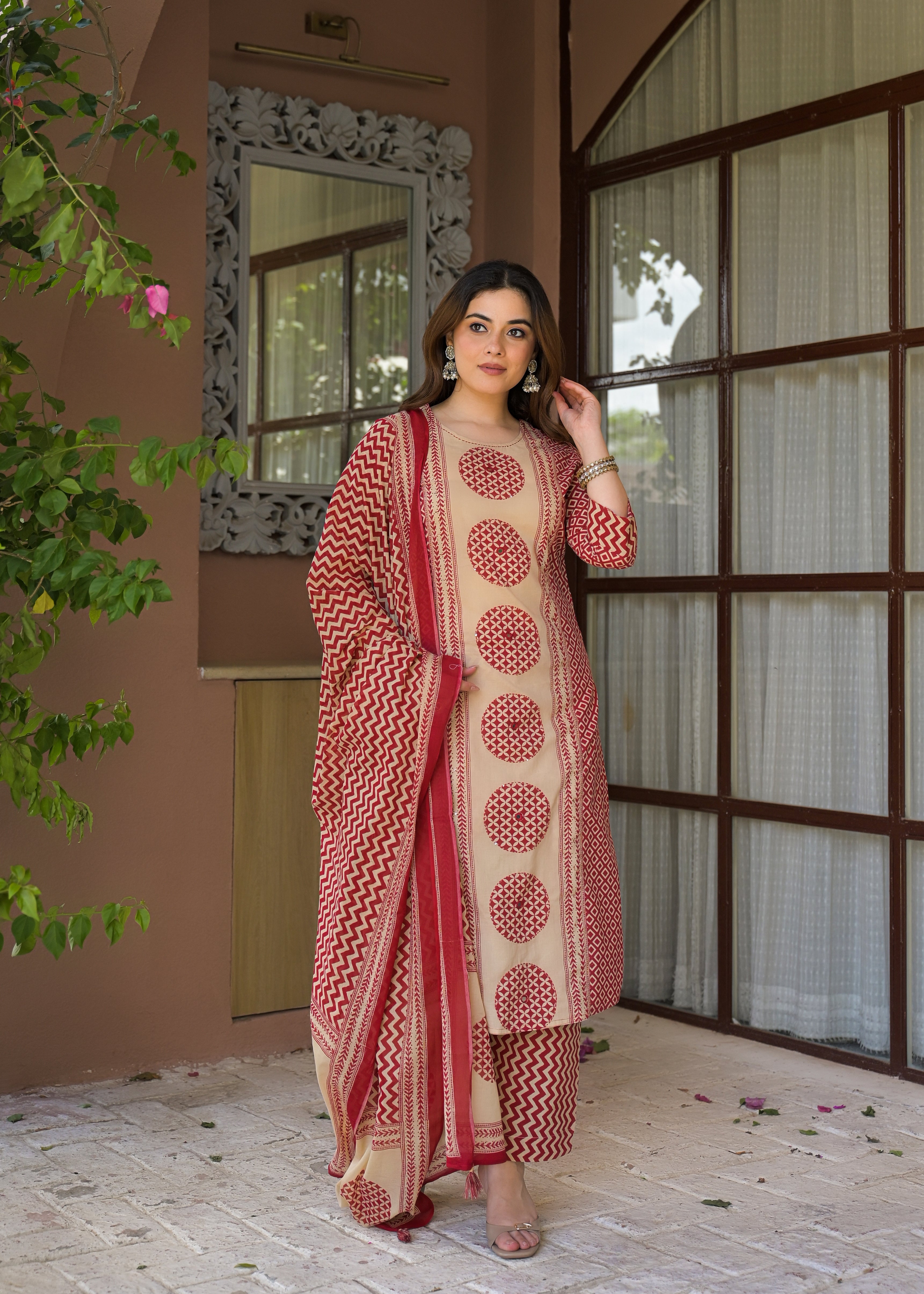 Indigo Charm Printed Cotton Suit Set with Dupatta