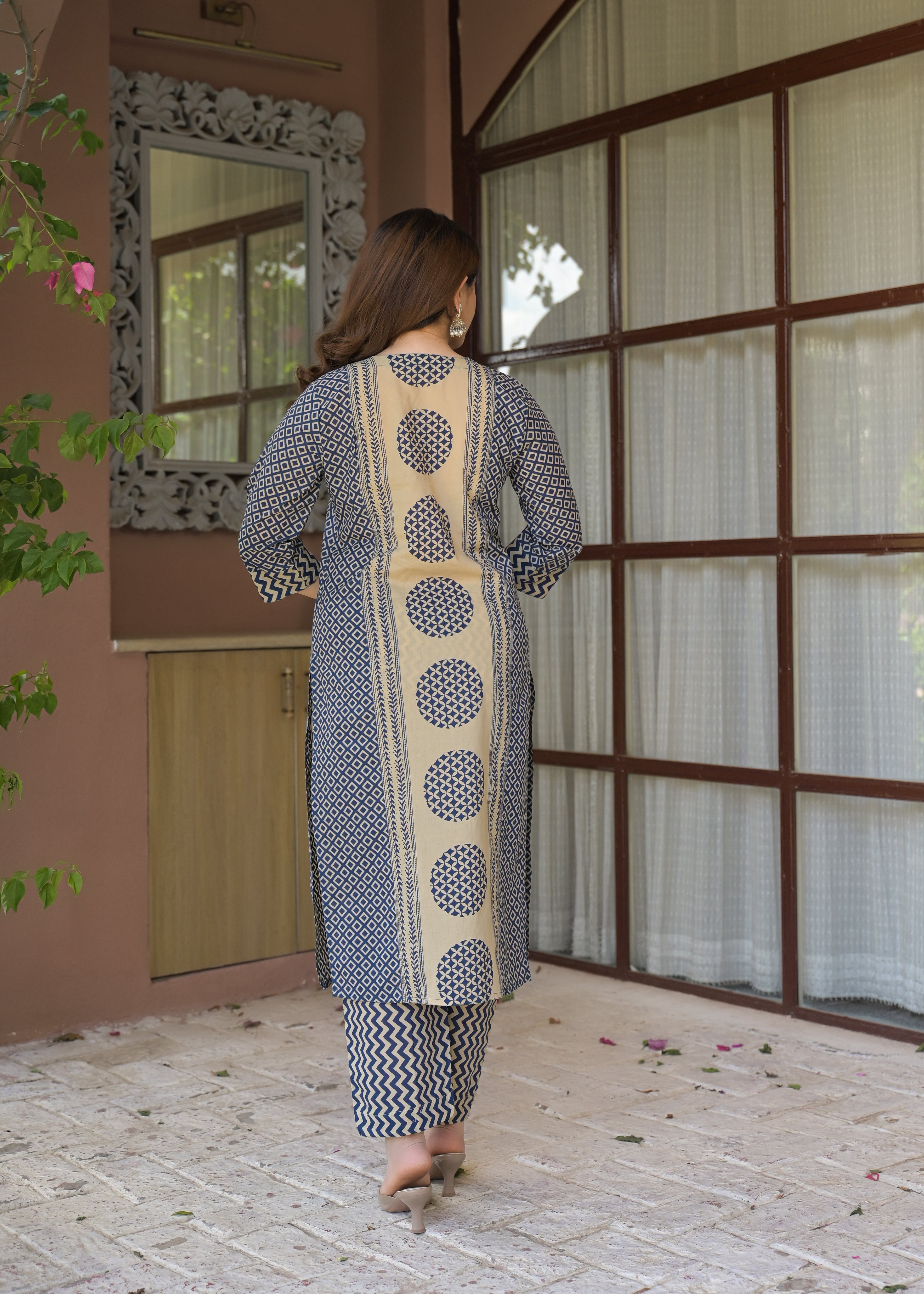 Indigo Charm Printed Cotton Suit Set with Dupatta