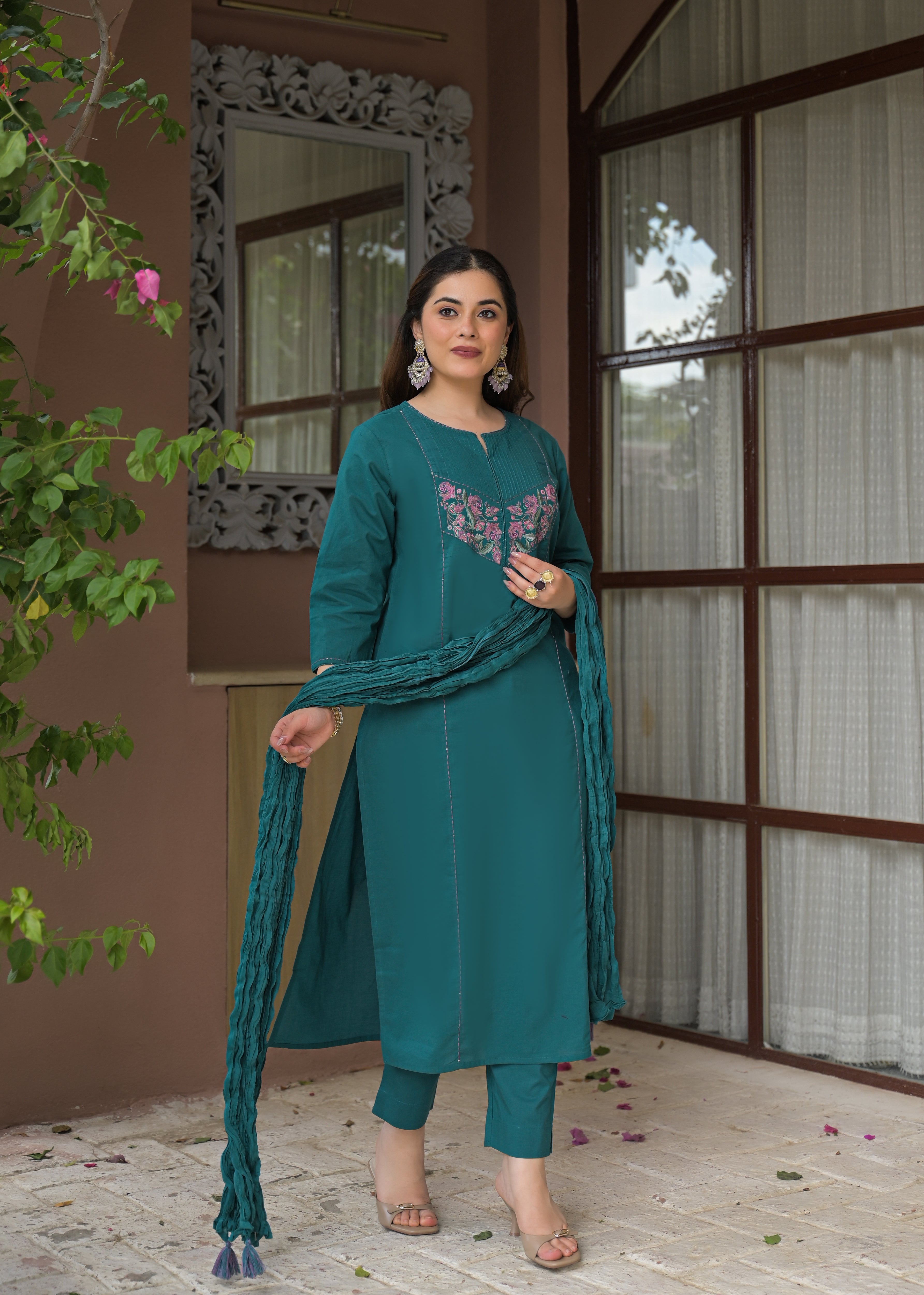 Noor Elegance Handwork Cotton Suit Set with Dupatta