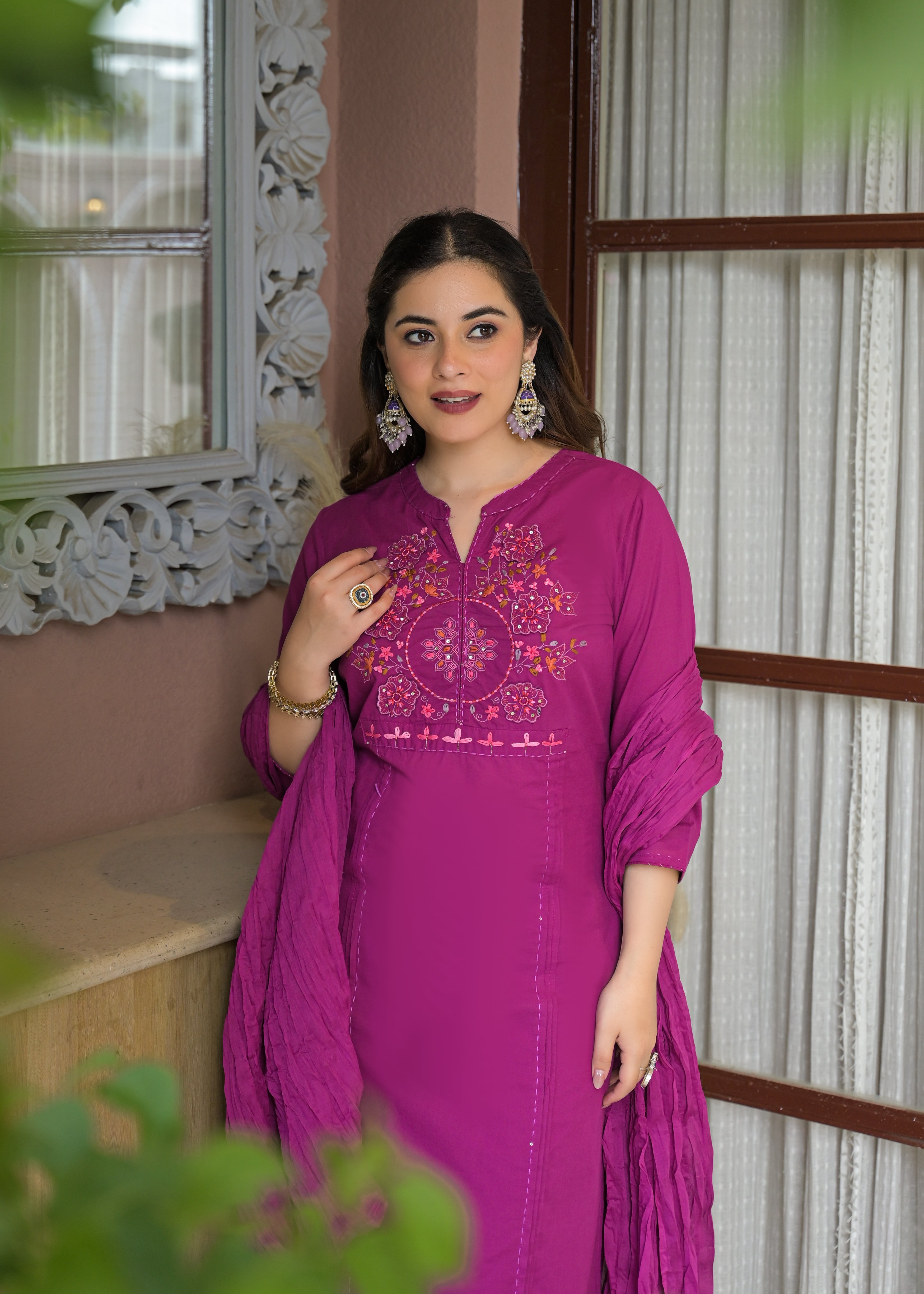 Zariya Luxe Handwork Cotton Suit Set with Dupatta