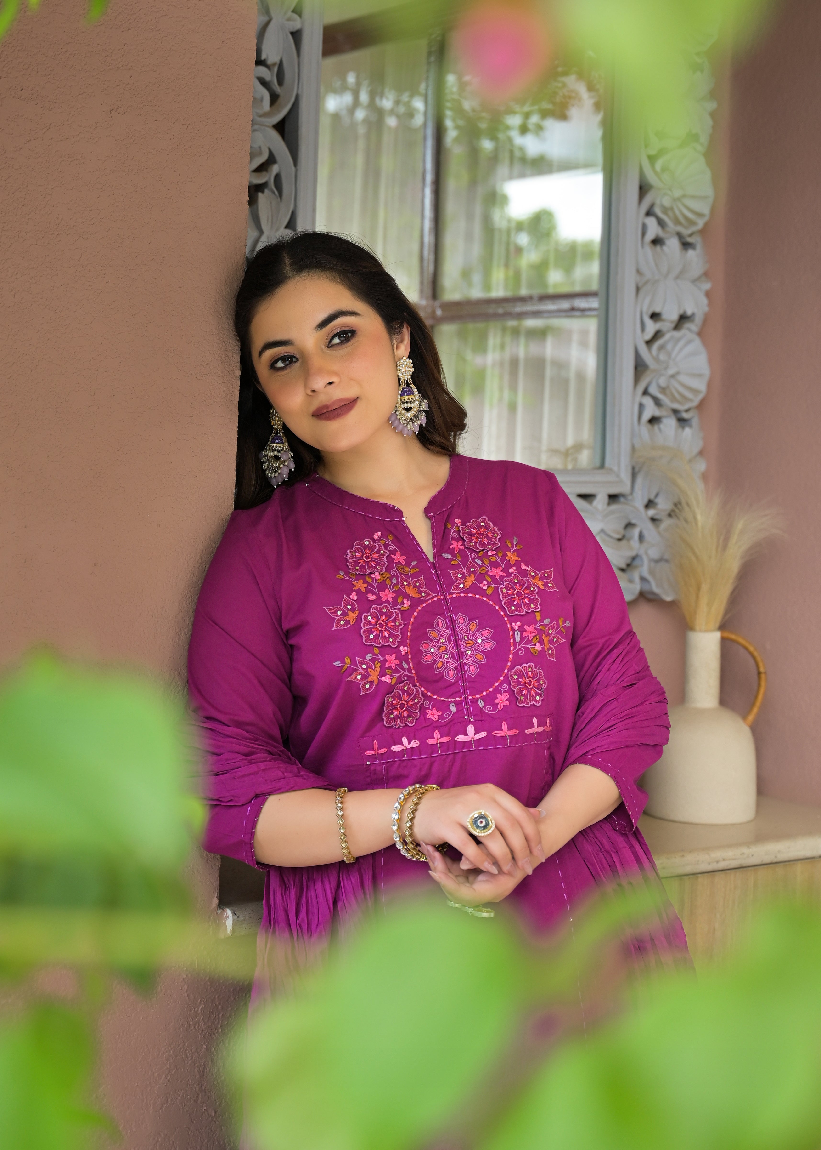 Zariya Luxe Handwork Cotton Suit Set with Dupatta