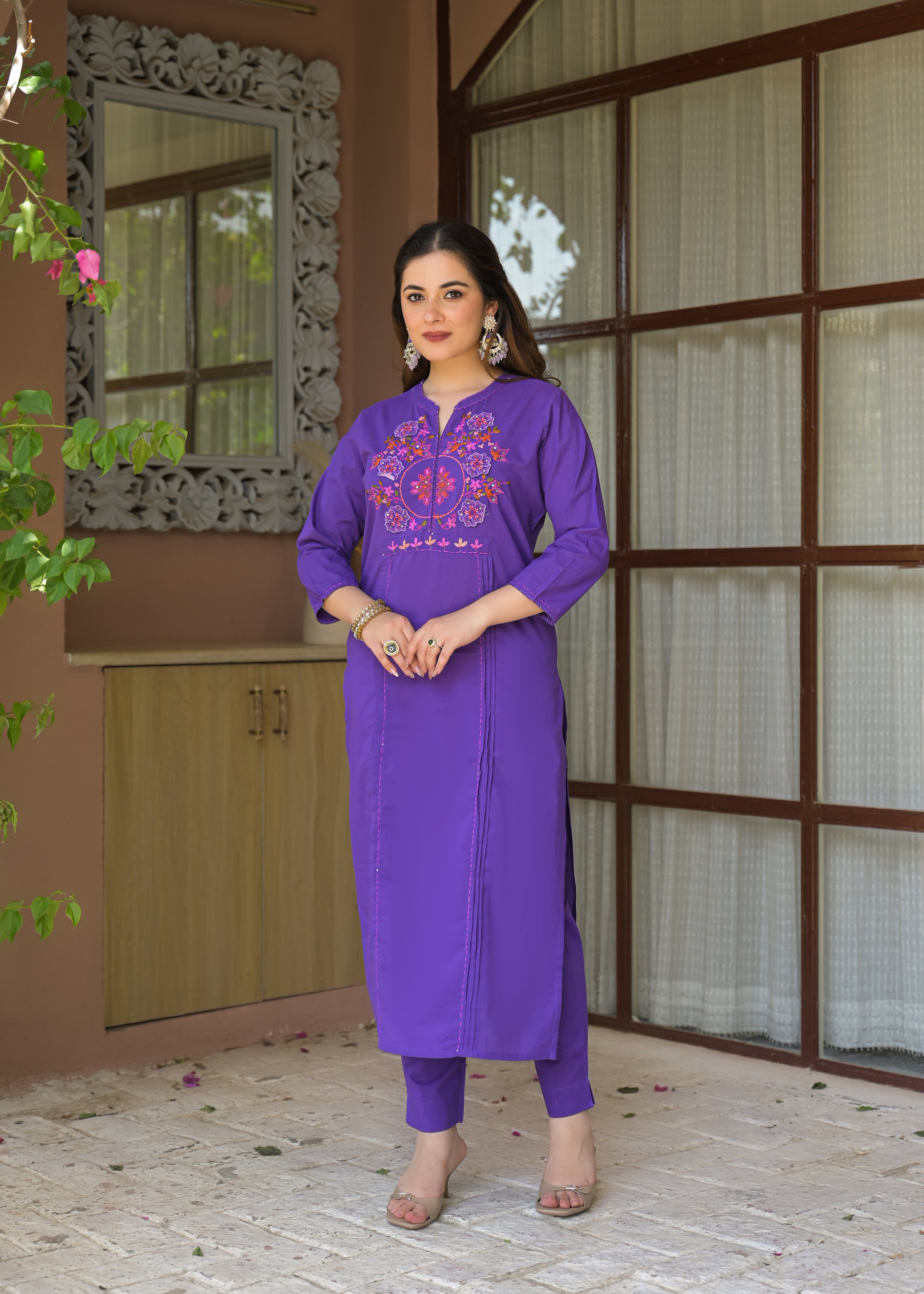 Zariya Luxe Handwork Cotton Suit Set with Dupatta