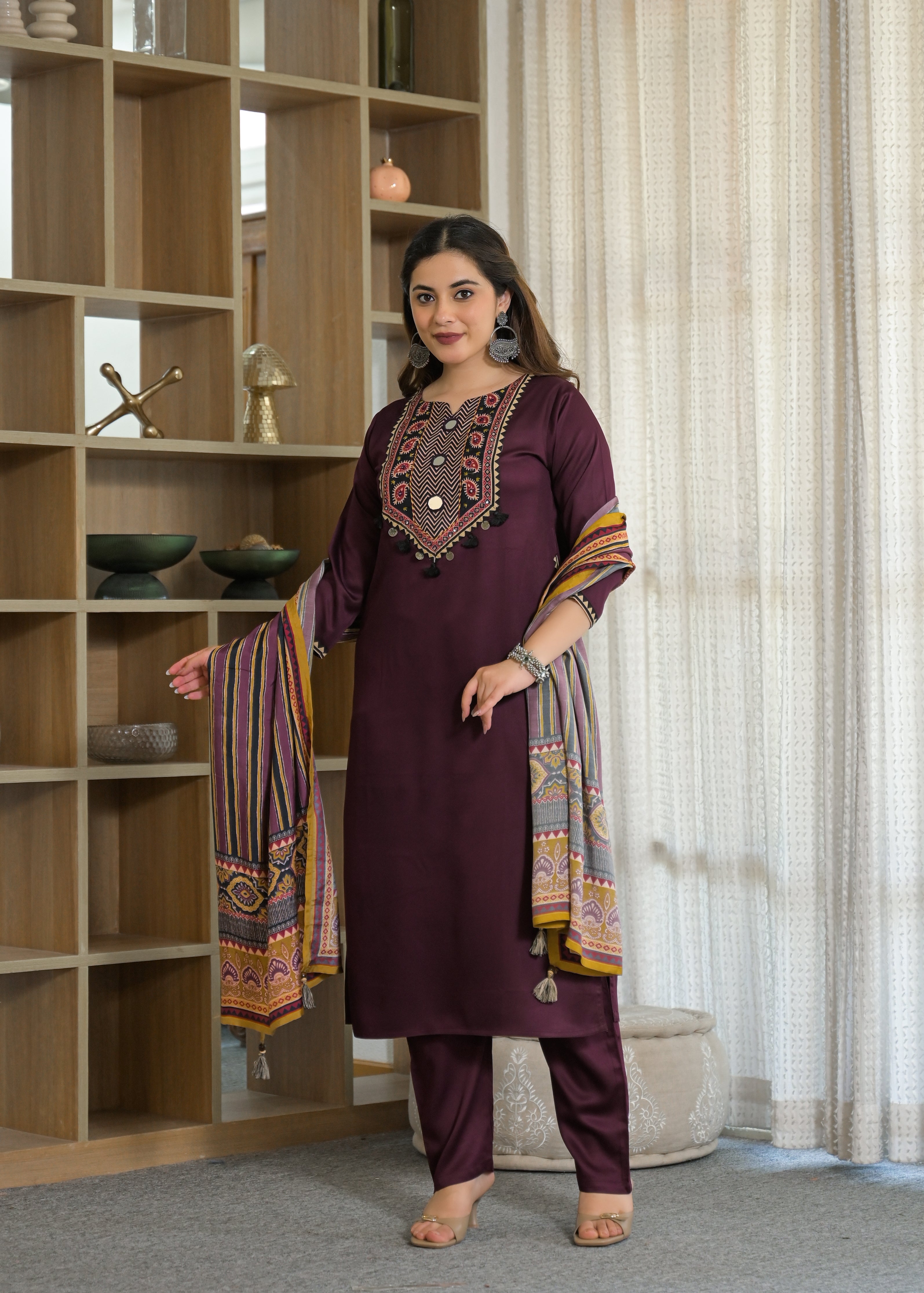 Noor Mahal Gajji Silk Suit Set with Printed Dupatta