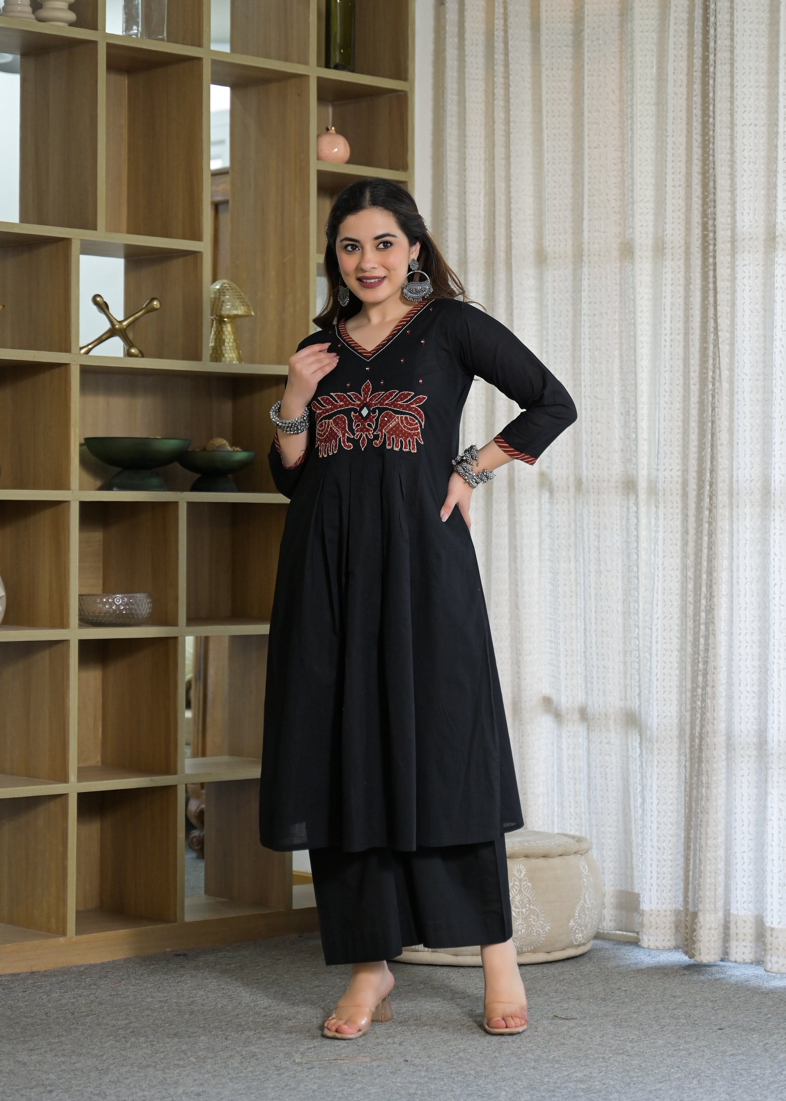 Rajwadi Elephant Cotton Kurti Palazzo Set
