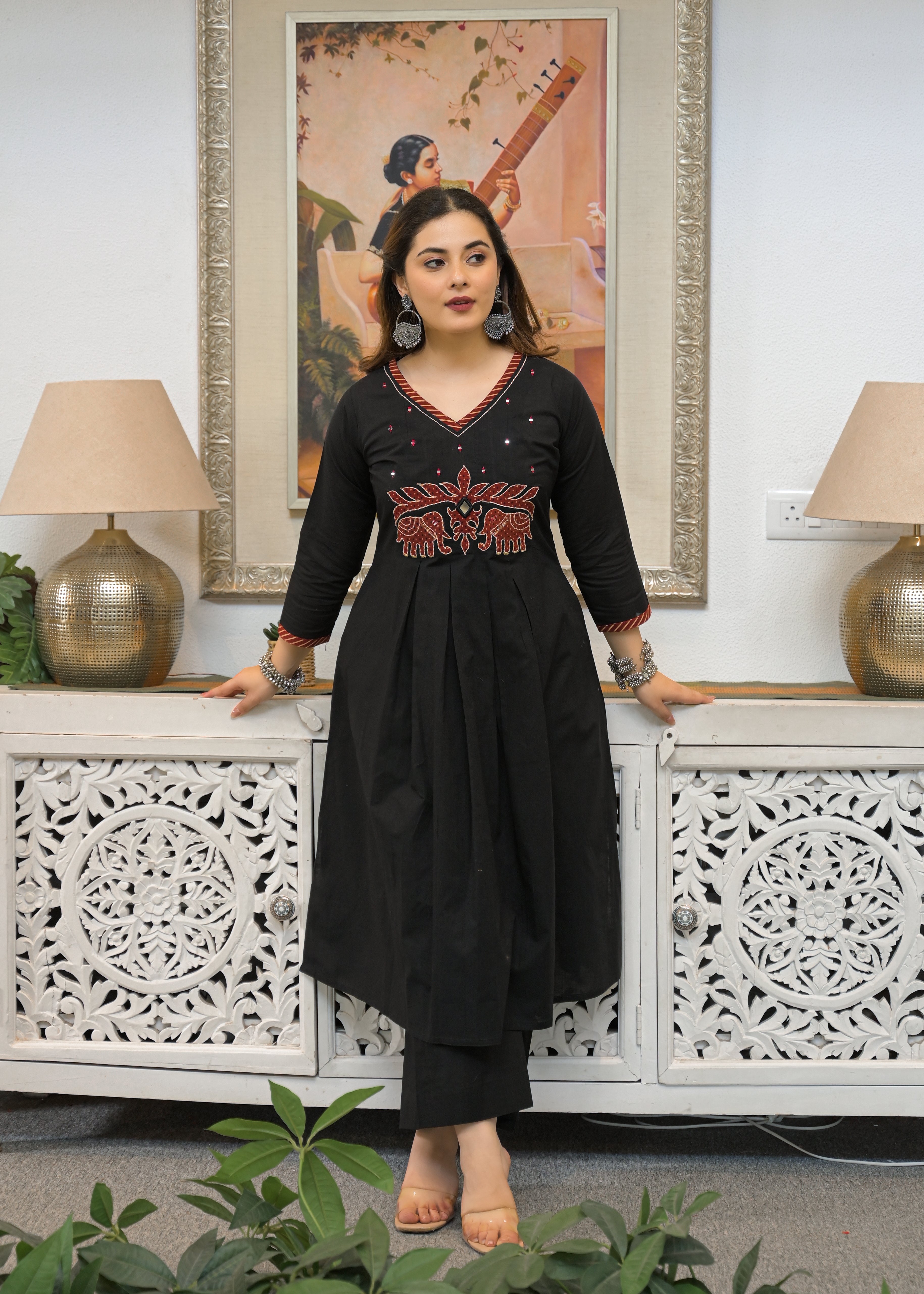 Rajwadi Elephant Cotton Kurti Palazzo Set