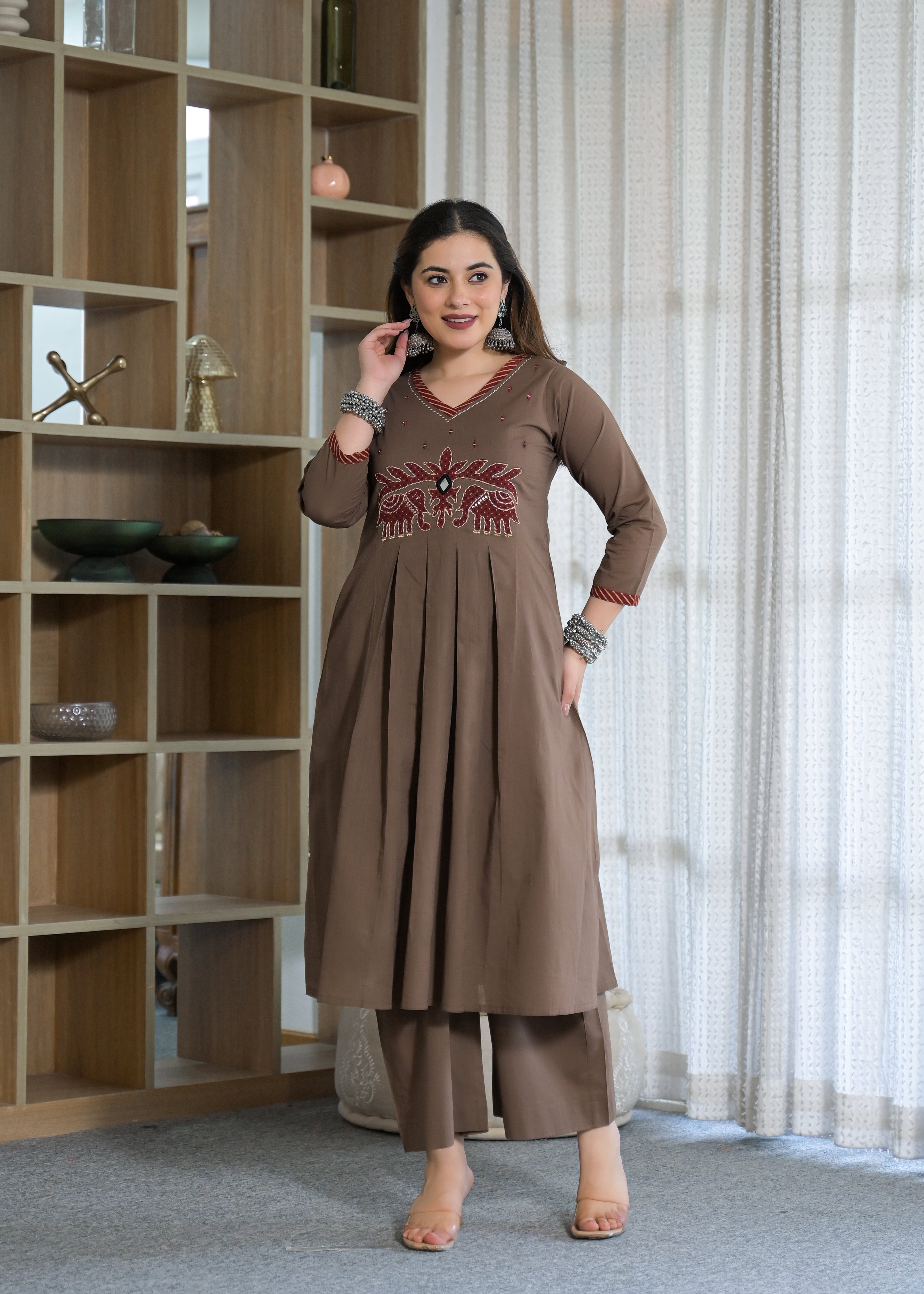 Rajwadi Elephant Cotton Kurti Palazzo Set