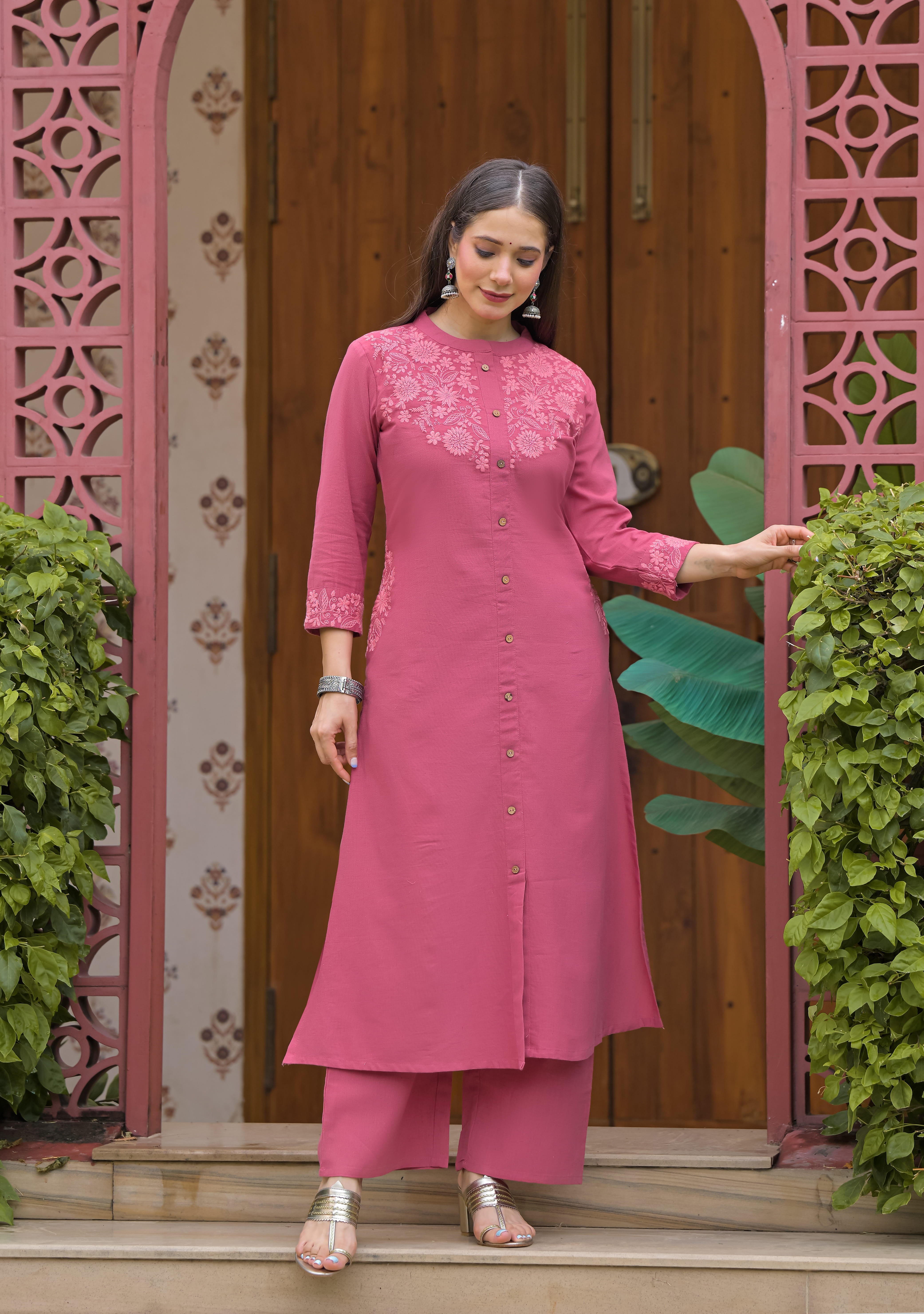 Gulnaar Royale Embroidered Cotton Kurta Pant Set