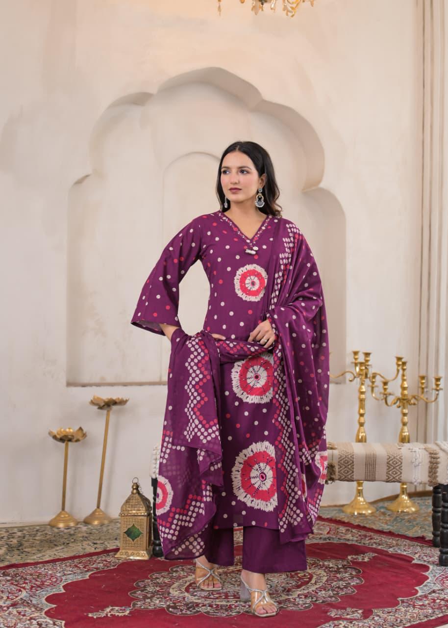 Rangriti Cotton Printed Straight Suit Set with Dupatta