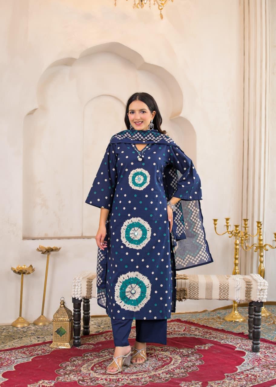 Rangriti Cotton Printed Straight Suit Set with Dupatta