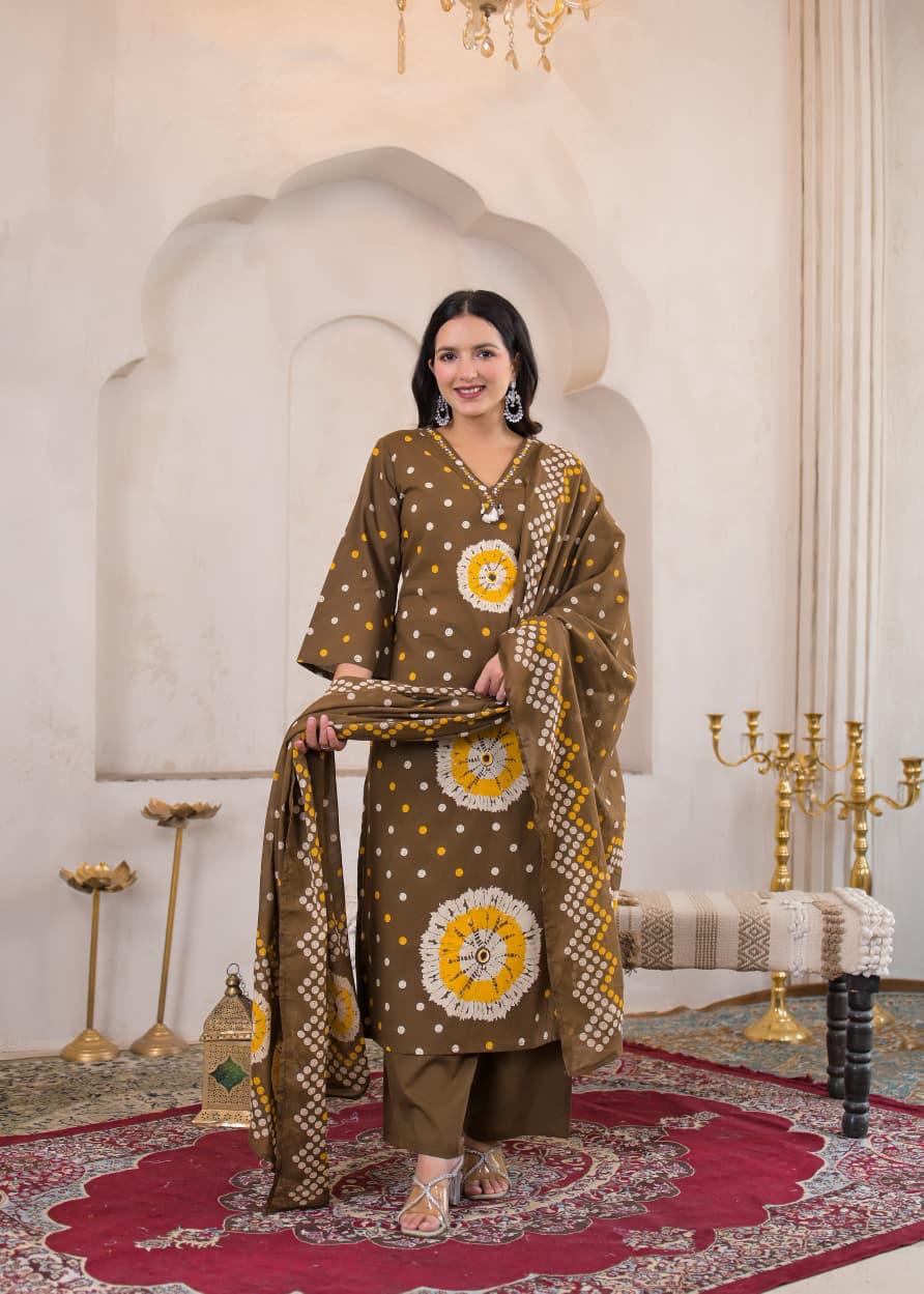 Rangriti Cotton Printed Straight Suit Set with Dupatta