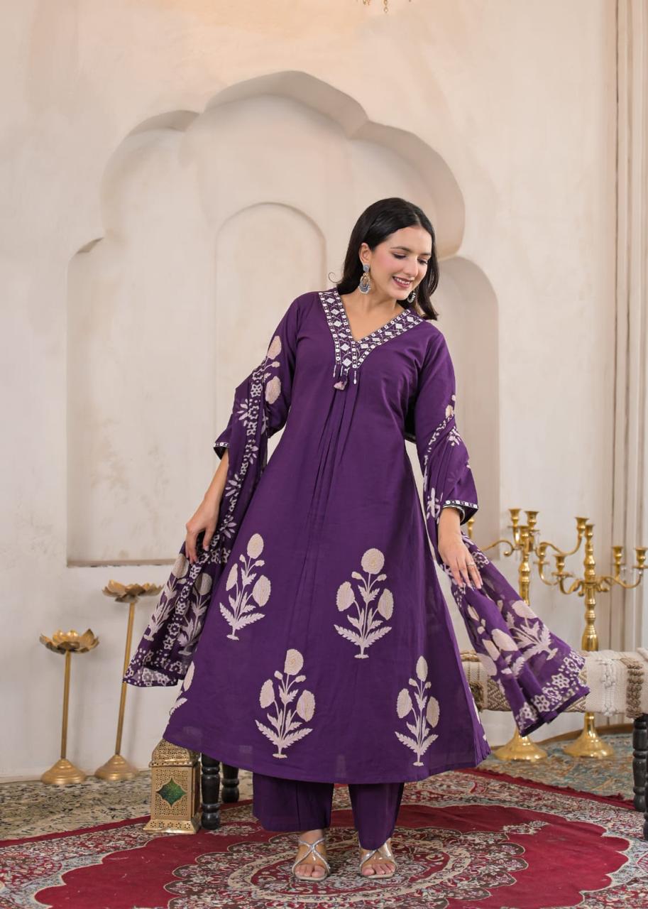 Mehfil Cotton A-Line Suit Set