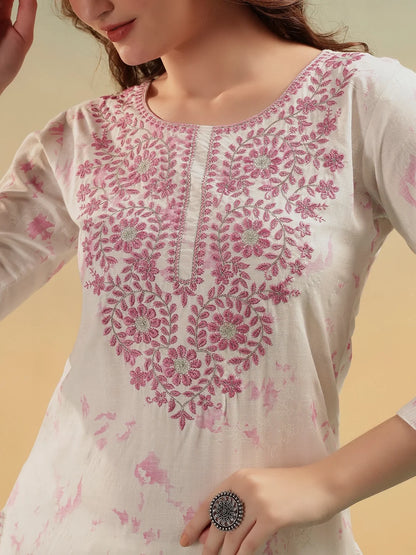 Aafreen Ivory Embroidered Cotton Straight Suit Set