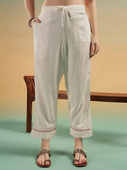 Aafreen Ivory Embroidered Cotton Straight Suit Set