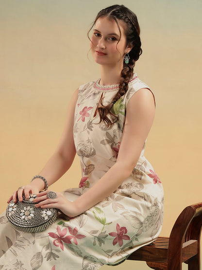 Ivory Floral Cotton Kurta Pant Set