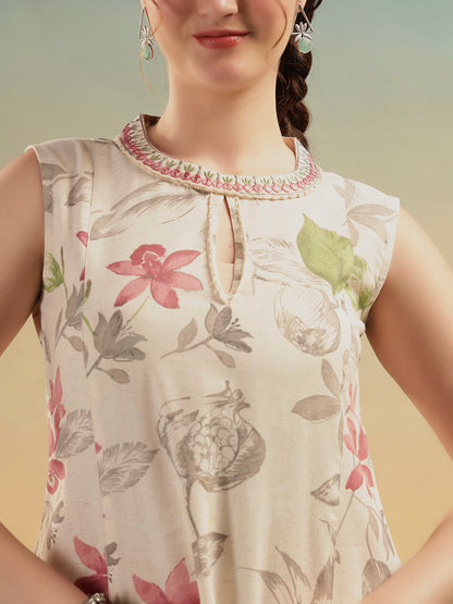 Ivory Floral Cotton Kurta Pant Set