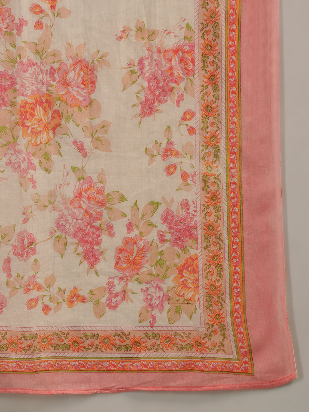 Ivory Floral Jaipuri Cotton Kurta Pant Dupatta Set