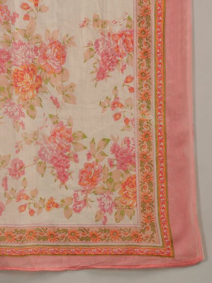 Ivory Floral Jaipuri Cotton Kurta Pant Dupatta Set