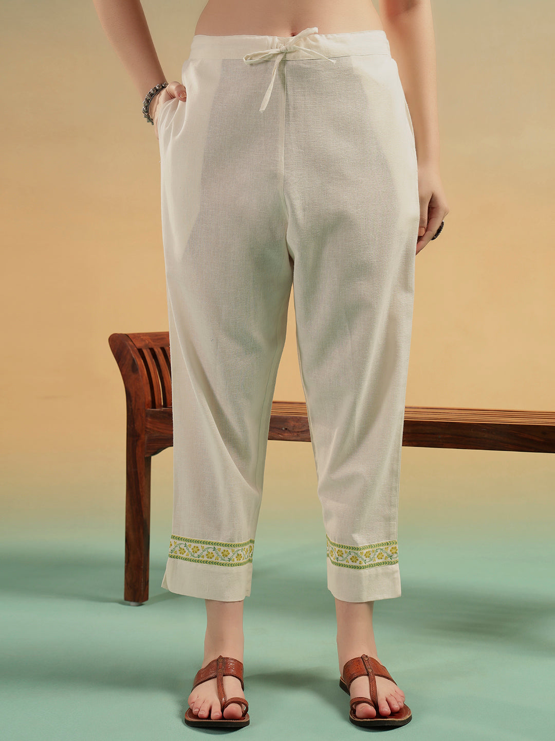 Gulnaar Cream Jaipur Handblock Cotton A-Line Suit Set