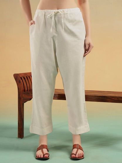 Ivory Embroidered Cotton Dobby Kurta Pant Dupatta Set