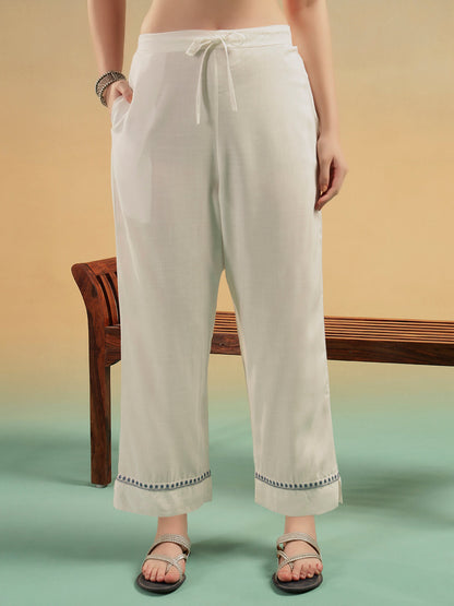 Aafreen Ivory Embroidered Cotton Straight Suit Set