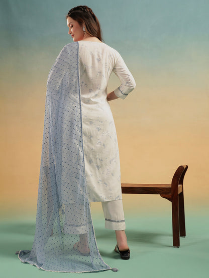 Aafreen Ivory Embroidered Cotton Straight Suit Set