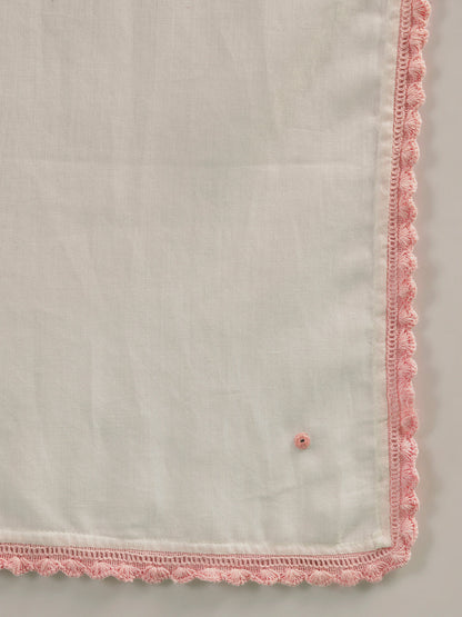 Ivory Lucknowi Embroidered Mulmul Cotton Kurta Pant Dupatta Set
