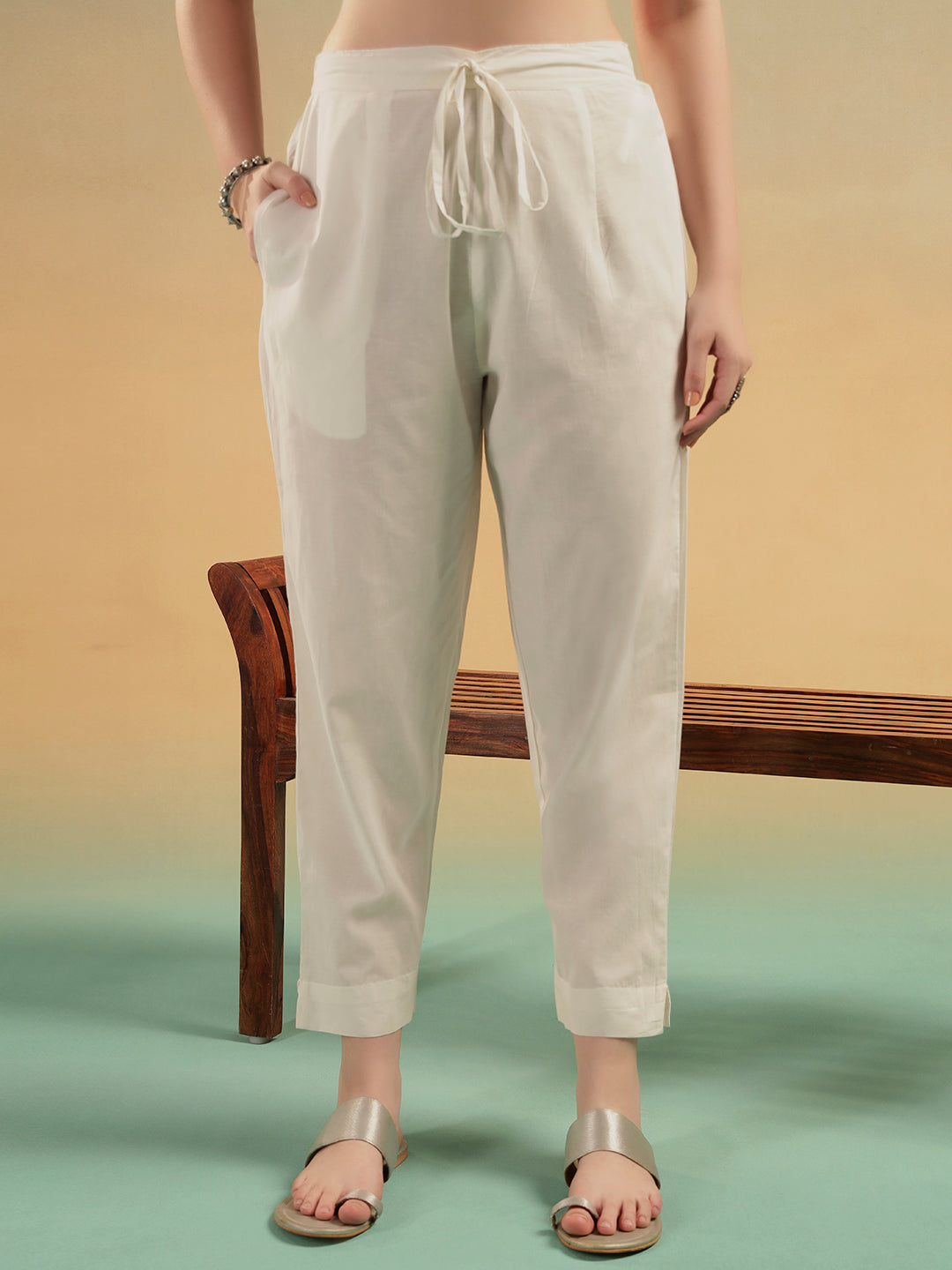 Ivory Lucknowi Embroidered Mulmul Cotton Kurta Pant Dupatta Set