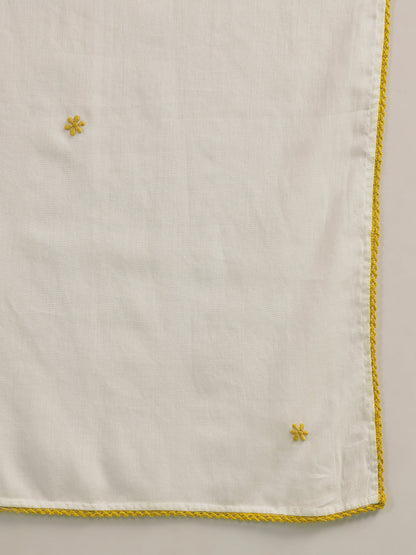 Ivory Lucknowi Embroidered Mulmul Cotton Kurta Pant Dupatta Set