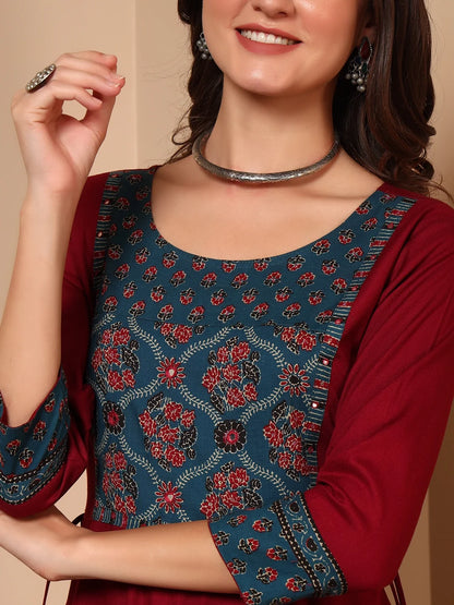 Riwaayat Red Cotton Handwork Maxi Dress