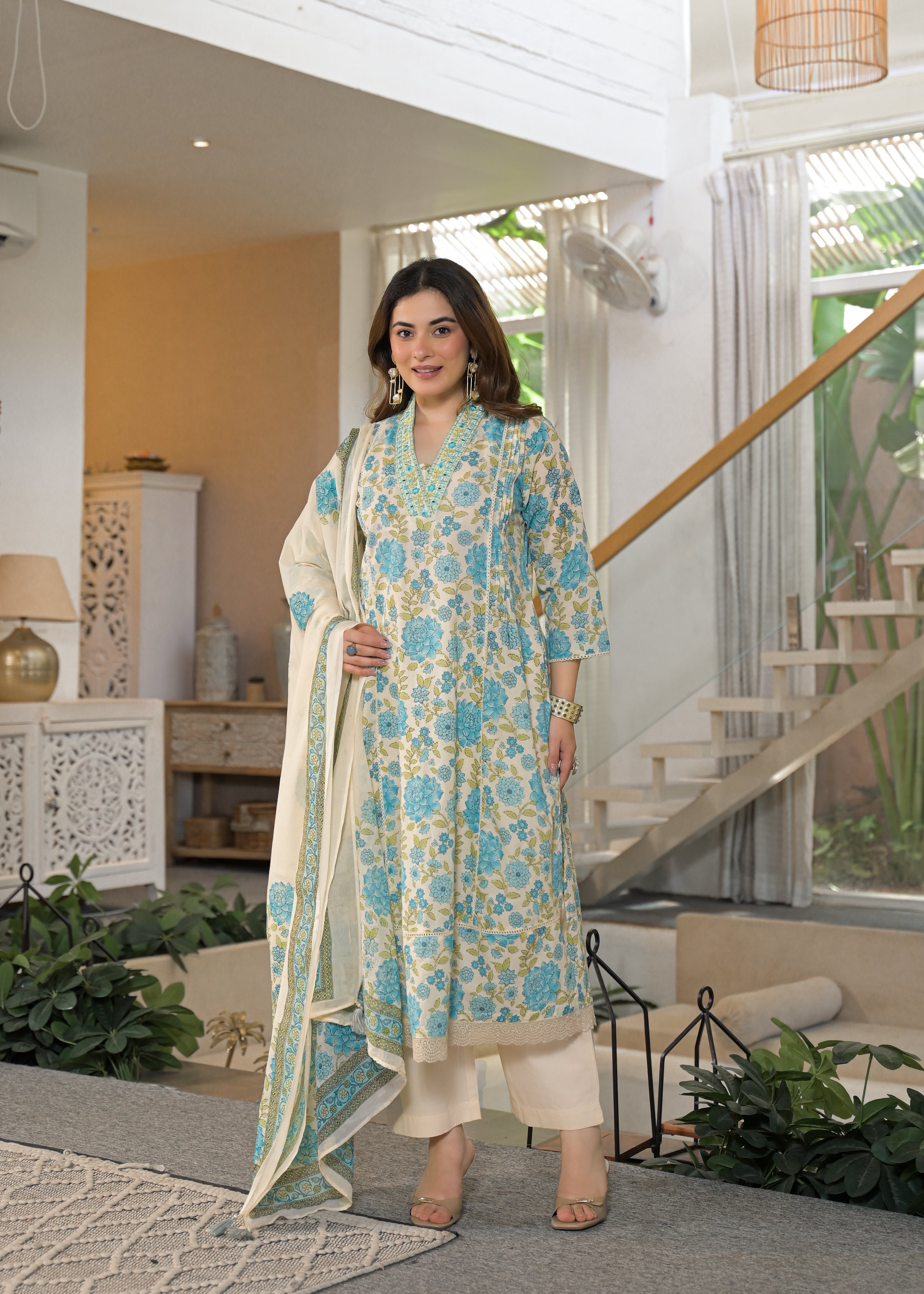 Gulnaar Soft Cotton Floral Suit Set