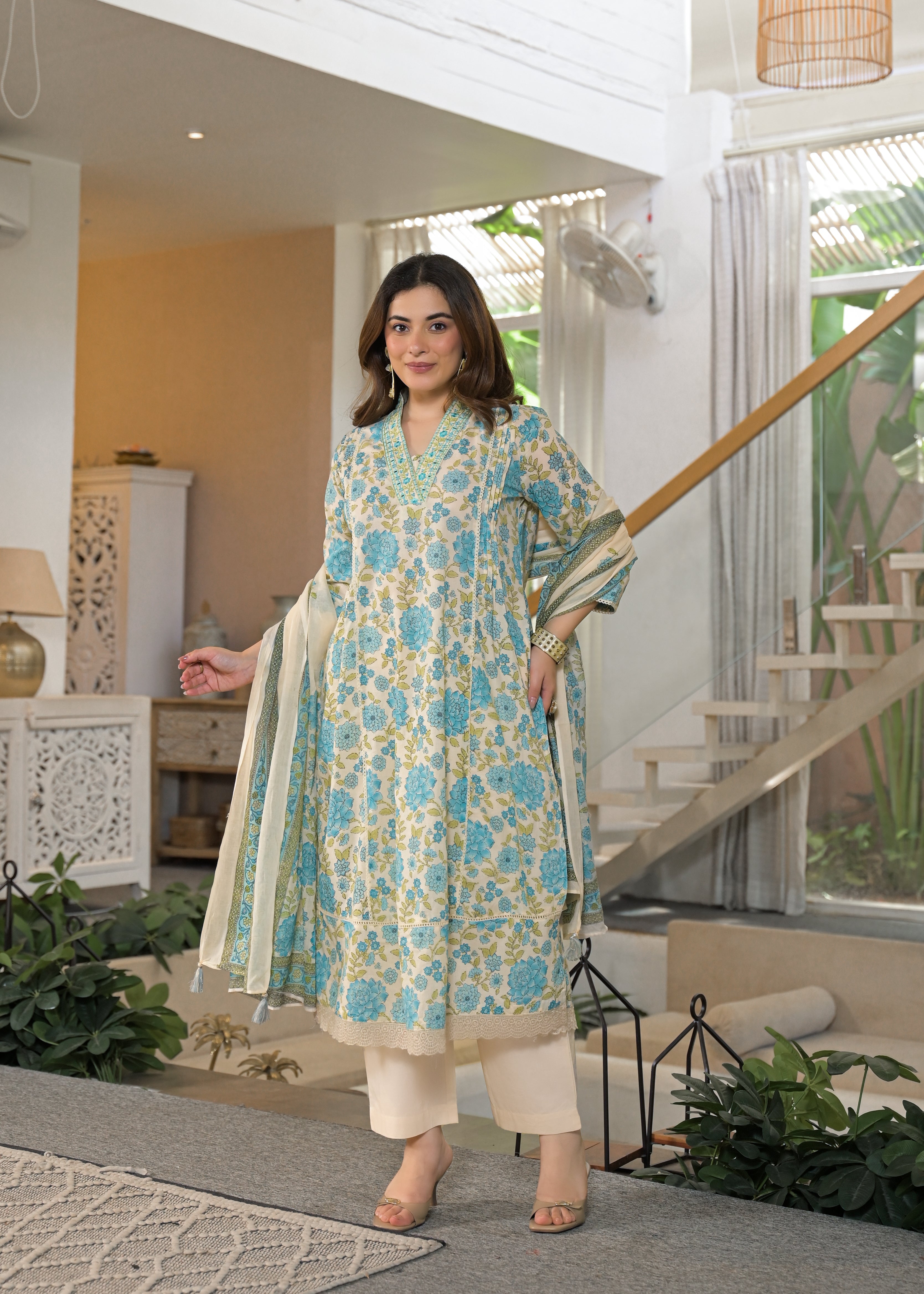 Gulnaar Soft Cotton Floral Suit Set