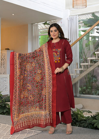 Mehfil Grace Embroidered Cotton Suit Set with Dupatta