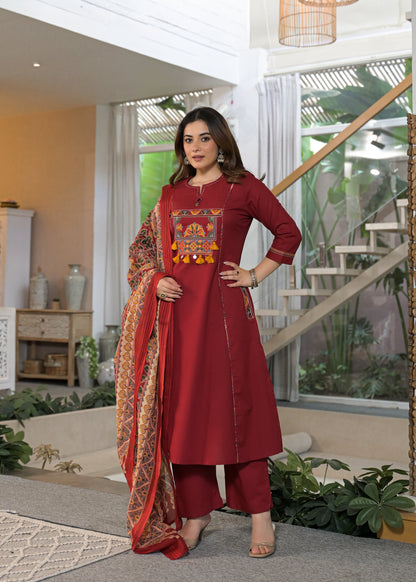 Mehfil Grace Embroidered Cotton Suit Set with Dupatta