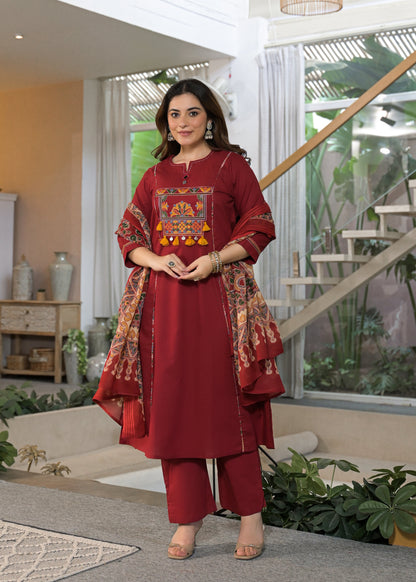 Mehfil Grace Embroidered Cotton Suit Set with Dupatta