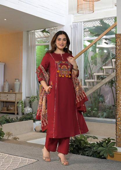 Mehfil Grace Embroidered Cotton Suit Set with Dupatta
