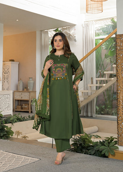 Mehfil Grace Embroidered Cotton Suit Set with Dupatta