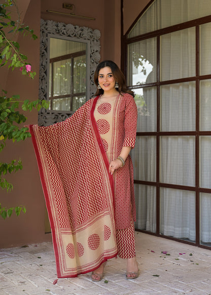 Indigo Charm Printed Cotton Suit Set with Dupatta