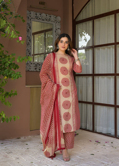 Indigo Charm Printed Cotton Suit Set with Dupatta