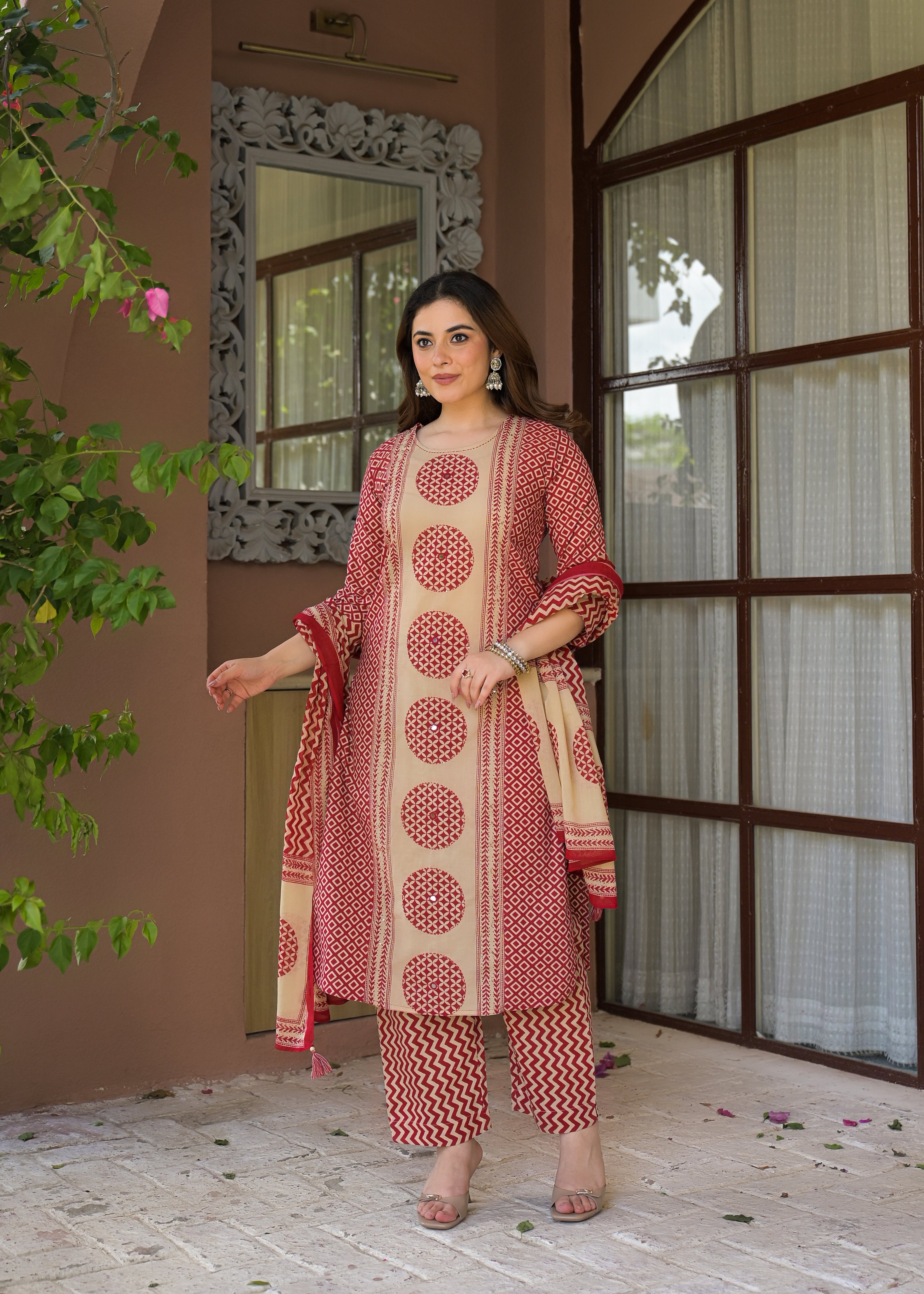 Indigo Charm Printed Cotton Suit Set with Dupatta