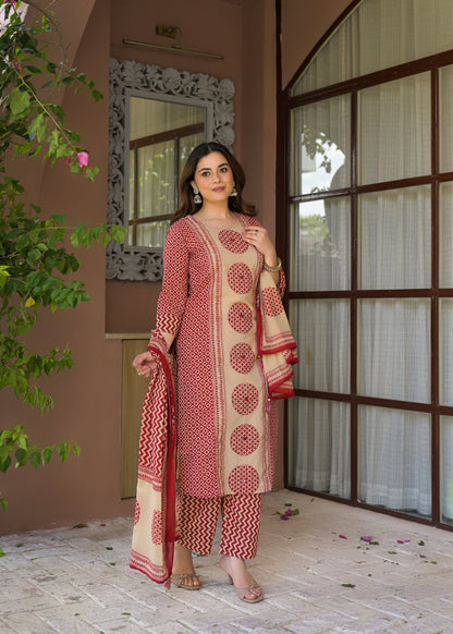 Indigo Charm Printed Cotton Suit Set with Dupatta