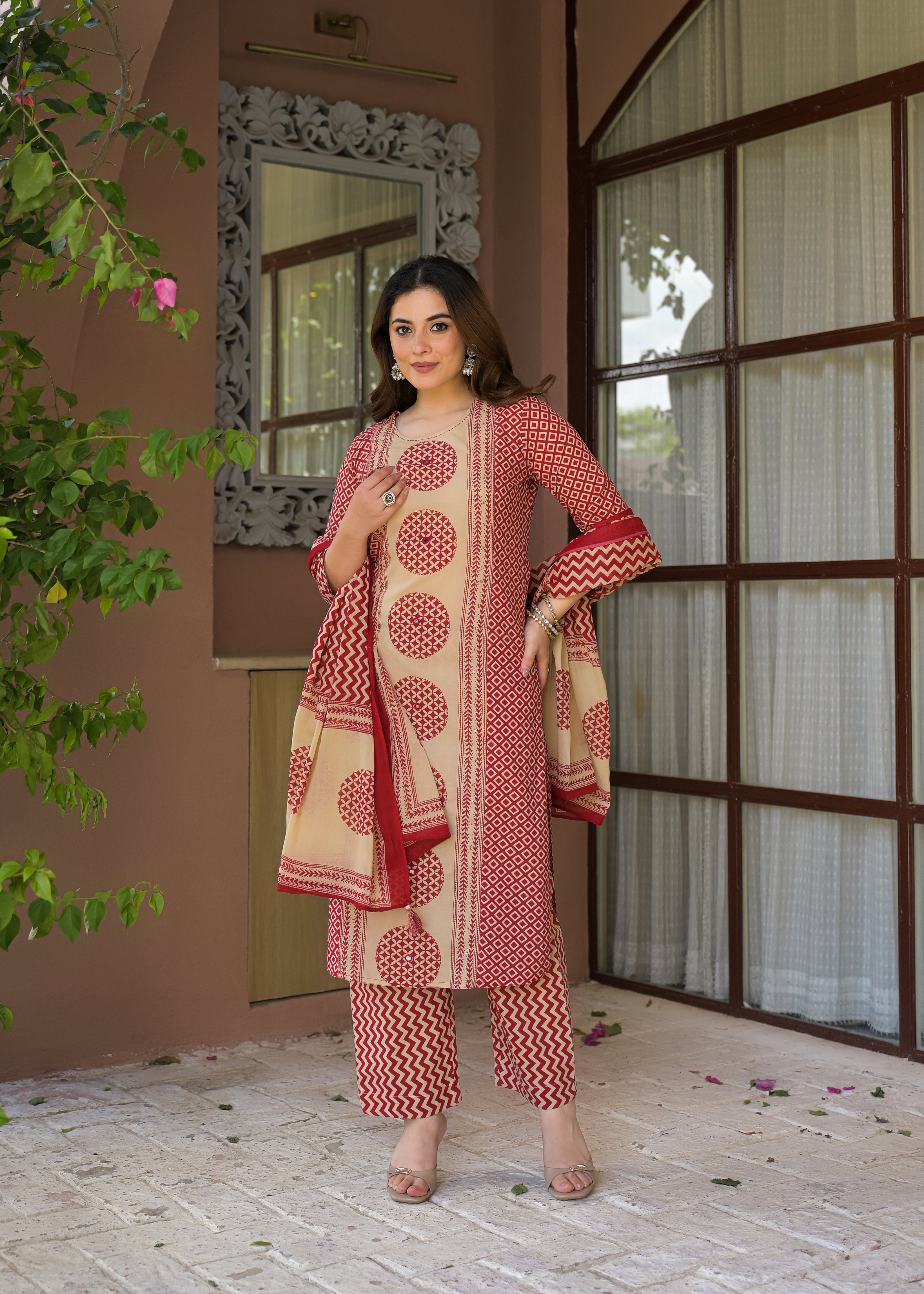 Indigo Charm Printed Cotton Suit Set with Dupatta