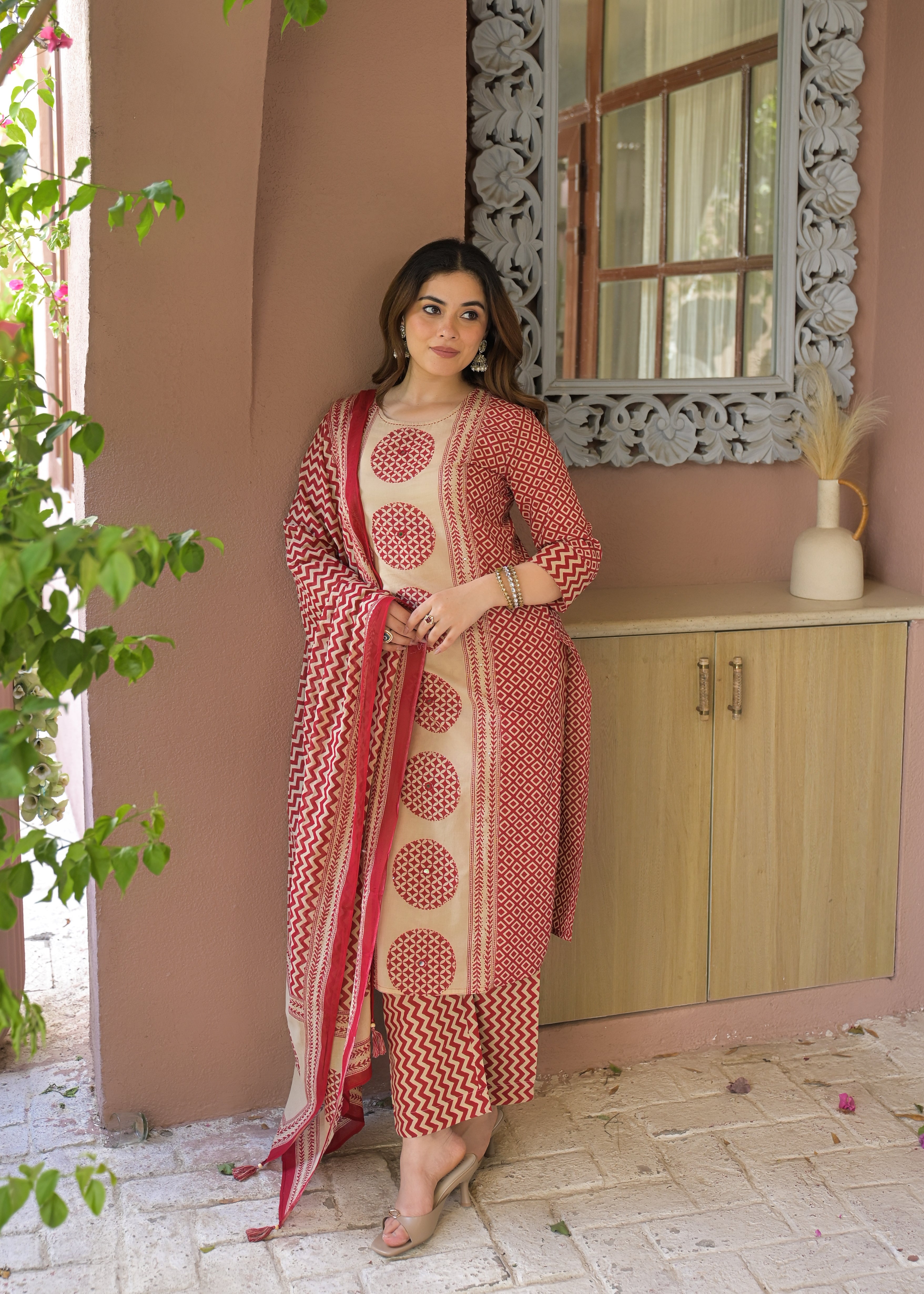 Indigo Charm Printed Cotton Suit Set with Dupatta