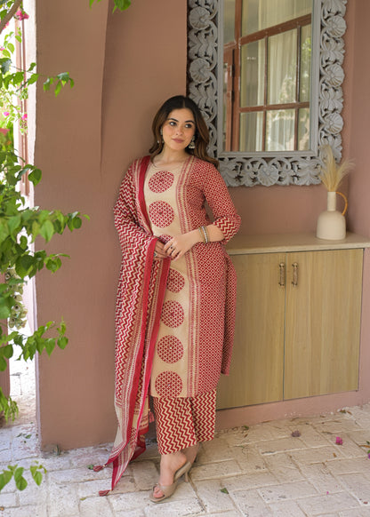 Indigo Charm Printed Cotton Suit Set with Dupatta