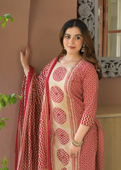 Indigo Charm Printed Cotton Suit Set with Dupatta