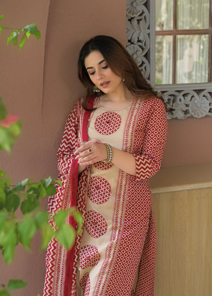 Indigo Charm Printed Cotton Suit Set with Dupatta