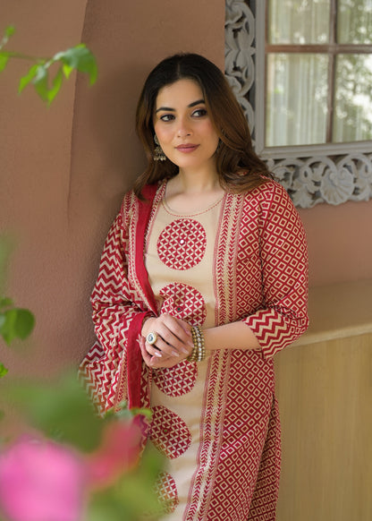 Indigo Charm Printed Cotton Suit Set with Dupatta