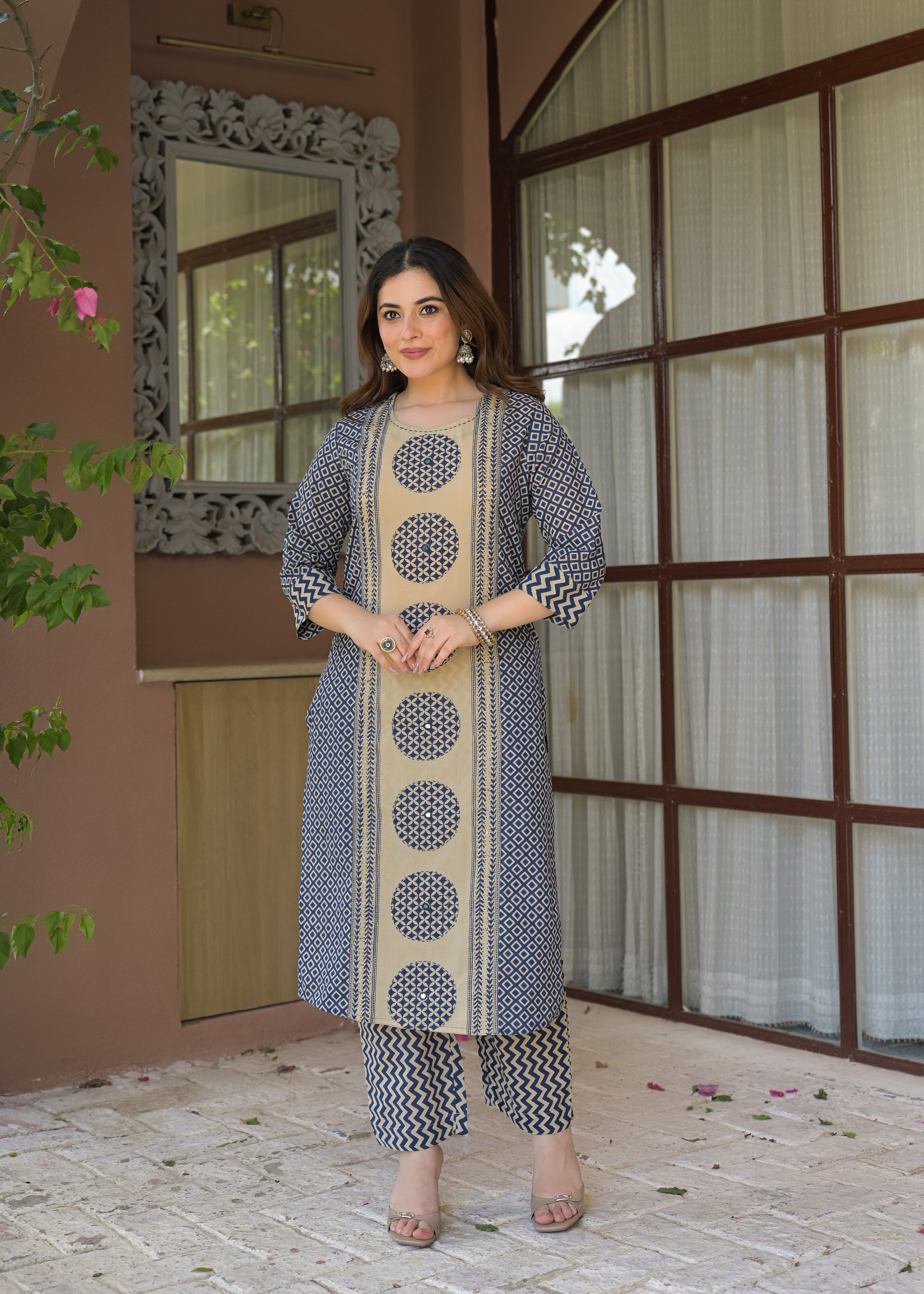 Indigo Charm Printed Cotton Suit Set with Dupatta